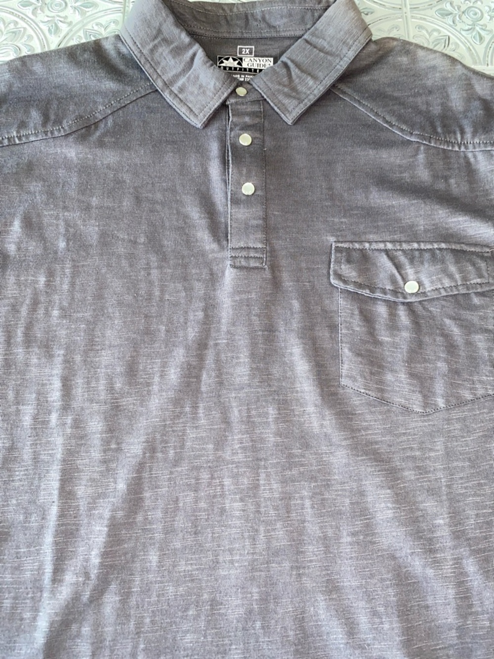 Canyon Guide Outfitters Western Polo Mens 2X Gray Pearl Snap Short Sleeve NWT - Picture 2 of 6